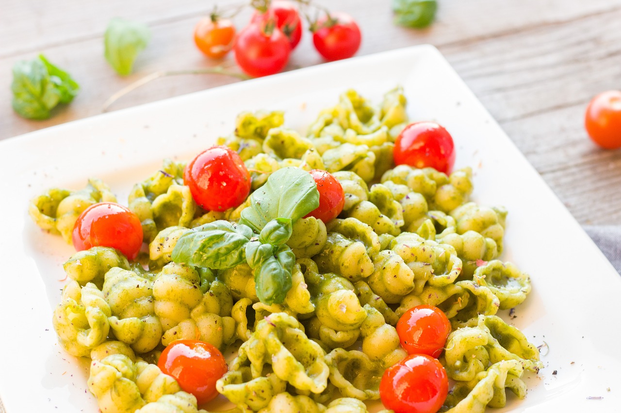 pasta, wild garlic, herbs, tomatoes, basil, vegetarian, plate, cook, green, spring, yummy, nature, fresh, pesto, young leaves, wild garlic pesto, meal, main course, cooked, main dish, pasta, pasta, wild garlic, pesto, pesto, pesto, pesto, pesto, main course, main course, main dish